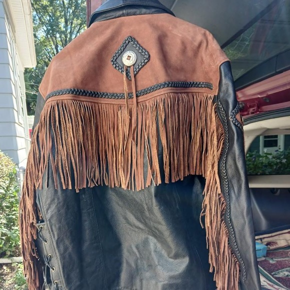 Himalaya Motor Bike Wear Leather Fringe Jacket - Picture 3 of 4